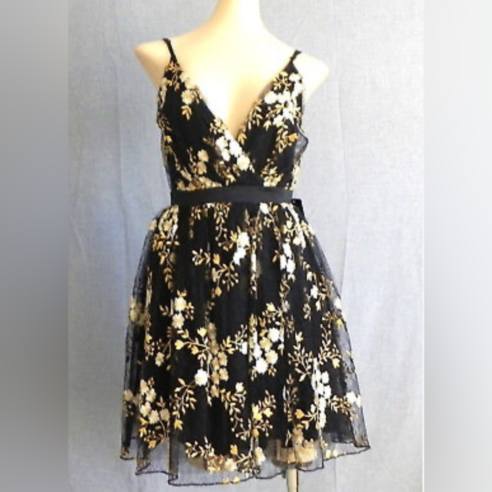 Express Elegant Black and Gold Mini Dress